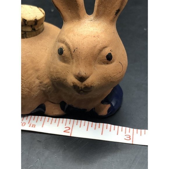 Vintage‎ Miniature Clay Bunny Rabbit Terracotta Glazed Blue with Cork 3” - Picture 6 of 6